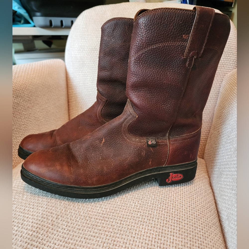 Justin Mens Brown Leather Boots Size 12